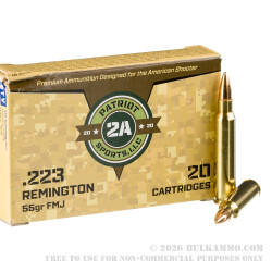 20 Rounds of .223 Ammo by Patriot Sports - 55gr FMJ