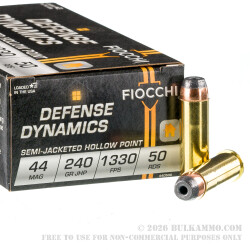 50 Rounds of .44 Mag Ammo by Fiocchi - 240gr SJHP 50 Rounds of .44 Mag Ammo by Fiocchi - 240gr SJHP