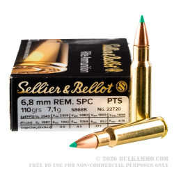 600 Rounds of 6.8 SPC Ammo by Sellier & Bellot - 110gr PTS