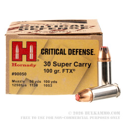 20 Rounds of .30 Super Carry Ammo by Hornady Critical Defense - 100gr FTX