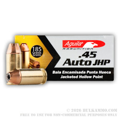 1000 Rounds of .45 ACP Ammo by Aguila - 185gr JHP