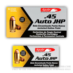 50 Rounds of .45 ACP Ammo by Aguila - 185gr JHP