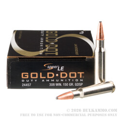 20 Rounds of .308 Win Ammo by Speer Gold Dot - 150gr SP