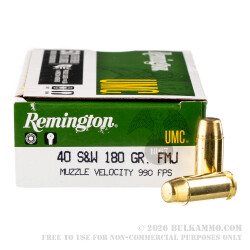 50 Rounds of .40 S&W Ammo by Remington - 180gr MC