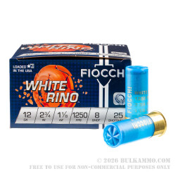 25 Rounds of 12ga White Rhino Ammo by Fiocchi - 1 1/8 ounce #8 shot