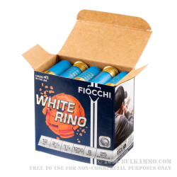 25 Rounds of 12ga White Rhino Ammo by Fiocchi - 1 1/8 ounce #8 shot