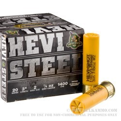 25 Rounds of 20ga Ammo by Hevi-Steel - 7/8 ounce #2 steel shot