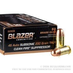 500 Rounds of 45 ACP Ammo by Blazer Brass Clean-Fire Suppressor - 230gr TMJ