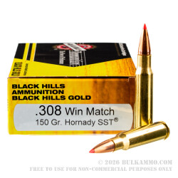20 Rounds of .308 Win Ammo by Black Hills Gold Ammunition - 150gr SST
