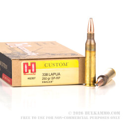 20 Rounds of .338 Lapua Ammo by Hornady - 250gr SP 20 Rounds of .338 Lapua Ammo by Hornady - 250gr SP