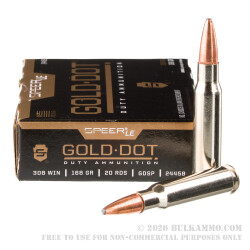 20 Rounds of .308 Win Ammo by Speer Gold Dot - 168gr Bonded SP
