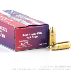 50 Rounds of 9mm Ammo by Hotshot Elite - 115gr FMJ 50 Rounds of 9mm Ammo by Hotshot Elite - 115gr FMJ