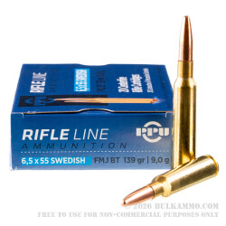 20 Rounds of 6.5x55mm SE Ammo by Prvi Partizan - 139gr FMJ