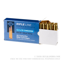 20 Rounds of 6.5x55mm SE Ammo by Prvi Partizan - 139gr FMJ