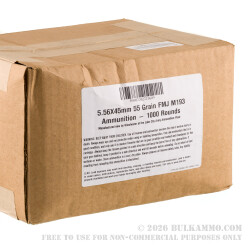 1000 Rounds of 5.56x45 Ammo by Lake City - 55gr FMJ M193