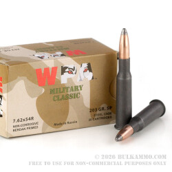 500 Rounds of 7.62x54r Ammo by Wolf Military Classic - 203gr SP 500 Rounds of 7.62x54r Ammo by Wolf Military Classic - 203gr SP