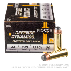 500 Rounds of .44 Mag Ammo by Fiocchi - 240gr JSP