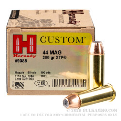 200 Rounds of .44 Mag Ammo by Hornady Custom - 300gr XTP