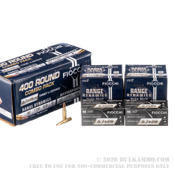 400 Rounds of 5.7x28mm Ammo by Fiocchi Combo Pack - 40gr FMJ & 40gr THP