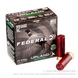 250 Rounds of 12ga Ammo by Federal Upland Steel - 1 1/8 ounce #4 steel shot