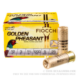 25 Rounds of 12ga Ammo by Fiocchi Golden Pheasant - 1 3/4 ounce #5 shot
