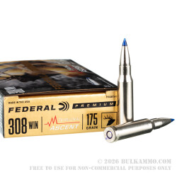 20 Rounds of .308 Win Ammo by Federal - 175gr Terminal Ascent 20 Rounds of .308 Win Ammo by Federal - 175gr Terminal Ascent