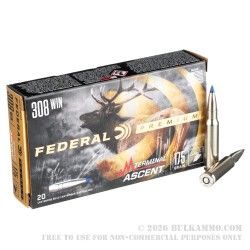 20 Rounds of .308 Win Ammo by Federal - 175gr Terminal Ascent 20 Rounds of .308 Win Ammo by Federal - 175gr Terminal Ascent