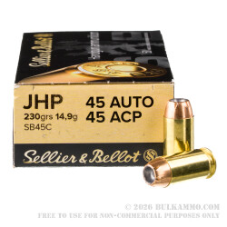 50 Rounds of .45 ACP Ammo by Sellier & Bellot - 230gr JHP