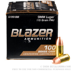 500 Rounds of 9mm Ammo by Blazer Brass - 115gr FMJ