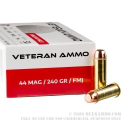 50 Rounds of .44 Mag Ammo by Veteran Ammo - 240gr FMJ