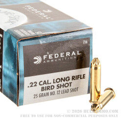 500 Rounds of .22 LR Ammo by Federal Game-Shok - 25gr #12 shot 500 Rounds of .22 LR Ammo by Federal Game-Shok - 25gr #12 shot