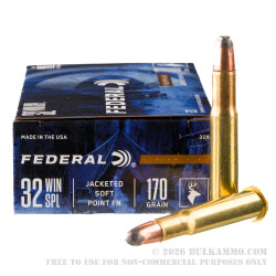20 Rounds of .32 Win Spl Ammo by Federal Power-Shok - 170gr SP