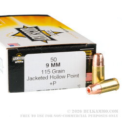 50 Rounds of 9mm +P Ammo by Armscor USA - 115gr JHP