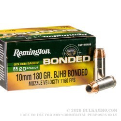 20 Rounds of 10mm Ammo by Remington Golden Saber Bonded - 180gr BJHP