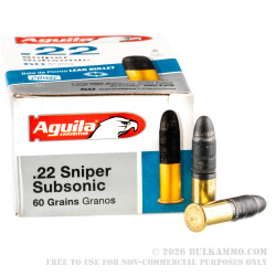 50 Rounds of .22 LR Ammo by Aguila - Sniper Sub Sonic - 60gr LRN