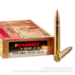 20 Rounds of .375 H&H Mag Ammo by Barnes - 300 gr TSX 20 Rounds of .375 H&H Mag Ammo by Barnes - 300 gr TSX