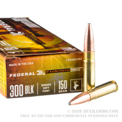 200 Rounds of .300 AAC Blackout Ammo by Federal Fusion MSR - 150gr Bonded SP 200 Rounds of .300 AAC Blackout Ammo by Federal Fusion MSR - 150gr Bonded SP