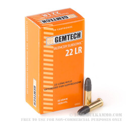 500 Rounds of .22 LR Ammo by Gemtech Subsonic - 42 gr LRN 500 Rounds of .22 LR Ammo by Gemtech Subsonic - 42 gr LRN