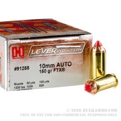 200 Rounds of 10mm Ammo by Hornady LEVERevolution - 150gr FTX