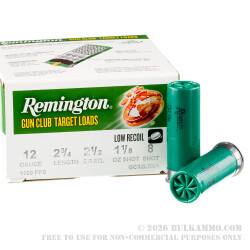 25 Rounds of 12ga Ammo by Remington Gun Club Target Load Low Recoil - 1 1/8 ounce #8 shot 25 Rounds of 12ga Ammo by Remington Gun Club Target Load Low Recoil - 1 1/8 ounce #8 shot