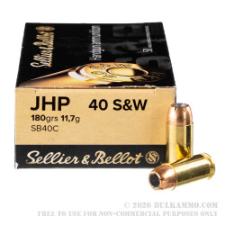 50 Rounds of .40 S&W Ammo by Sellier & Bellot - 180gr JHP