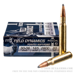 20 Rounds of 30-06 Springfield Ammo by Fiocchi - 165gr PSP
