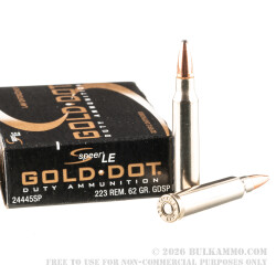 20 Rounds of .223 Ammo by Speer Gold Dot - 62gr SP