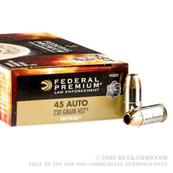 1000 Rounds of .45 ACP Ammo by Federal - 230gr JHP HST LE 1000 Rounds of .45 ACP Ammo by Federal - 230gr JHP HST LE