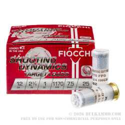 250 Rounds of 12ga Ammo by Fiocchi - 1 ounce #7.5 shot