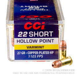 5000 Rounds of .22 Short Ammo by CCI - 27gr CPHP