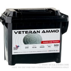 500 Rounds of 9mm Ammo by Veteran Ammo in Field Box - 115gr FMJ