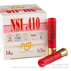 250 Rounds of .410 Ammo by NobelSport - 1/2 ounce #8 shot 250 Rounds of .410 Ammo by NobelSport - 1/2 ounce #8 shot