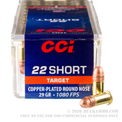 5000 Rounds of .22 Short Ammo by CCI - 29gr Copper Plated Round Nose