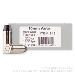 200 Rounds of 10mm Ammo by Underwood - 220gr Hard Cast